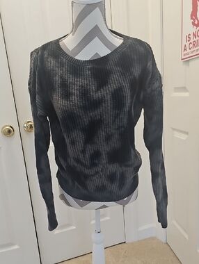 NuMe Black Tie-Dye Ribbed Scoopneck Sweater